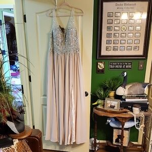 ROSEMORE COUTURE FORMAL NUDE DRESS with RHINESTONE and SEQUINS